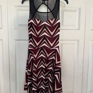 Chic Chevron Patterned Dress - Black, White, Pink
